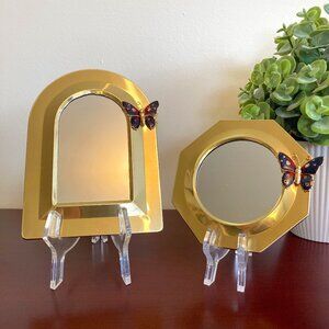 2 Mini Gold Butterfly Mirrors